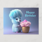 Carte Postale Joyeux Anniversaire, Lama mangeant un cupcake (Devant)