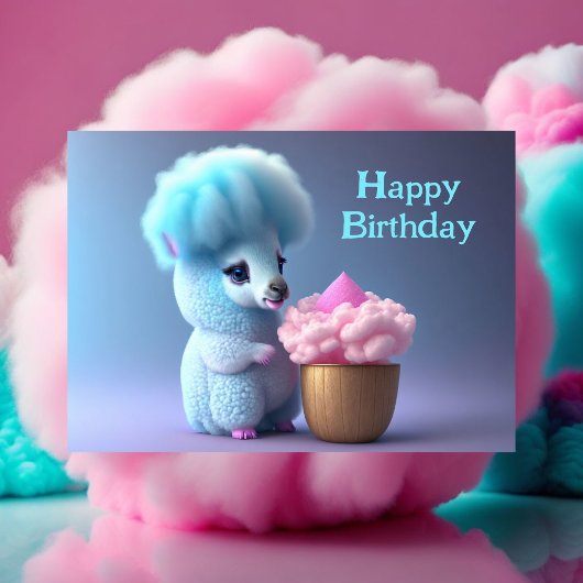 Carte Postale Joyeux Anniversaire, Lama mangeant un cupcake