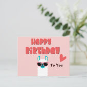 Carte Postale Joyeux anniversaire lama rose mignon avec des lune (Debout devant)