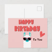 Carte Postale Joyeux anniversaire lama rose mignon avec des lune (Devant / Derrière)