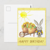 Carte Postale Joyeux Anniversaire Lapin Bunny Sunflower Mignon (Devant / Derrière)