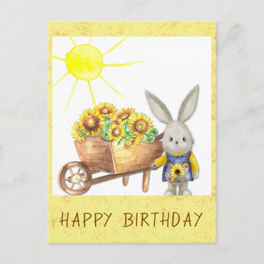 Carte Postale Joyeux Anniversaire Lapin Bunny Sunflower Mignon (Devant)