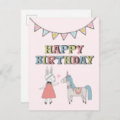 Carte Postale Joyeux Anniversaire Lapin et Licorne (Devant / Derrière)