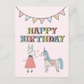 Carte Postale Joyeux Anniversaire Lapin et Licorne (Devant)