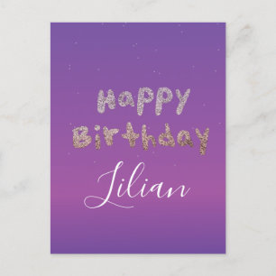 Carte Postale Joyeux Anniversaire lettrage à bulles pailleté omb
