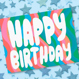 Carte Postale JOYEUX ANNIVERSAIRE Lettres Bulles Groovy PERSONNA