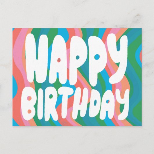 Carte Postale JOYEUX ANNIVERSAIRE Lettres Bulles Groovy PERSONNA (Devant)