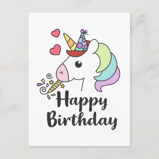 Carte Postale Joyeux Anniversaire Licorne – Création de Fête Ado (Devant)