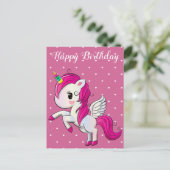 Carte Postale Joyeux anniversaire, licorne et cœurs, personnalis (Debout devant)