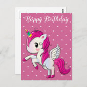 Carte Postale Joyeux anniversaire, licorne et cœurs, personnalis (Devant / Derrière)
