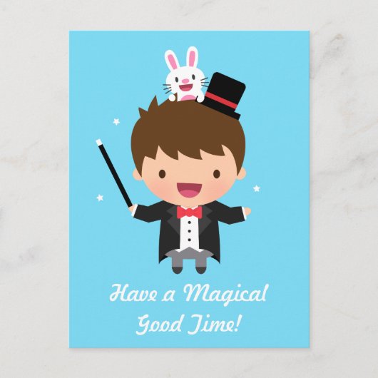 Carte Postale Joyeux Anniversaire Magicien Boy Magic Bunny Trick (Devant)
