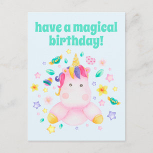 Carte Postale Joyeux Anniversaire Magique, Licorne Enfants Migno