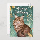 Carte Postale Joyeux Anniversaire Maine Coon (Devant / Derrière)