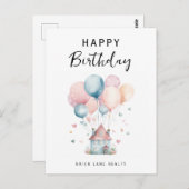 Carte Postale Joyeux Anniversaire Maison Ballons Immobilier (Devant / Derrière)