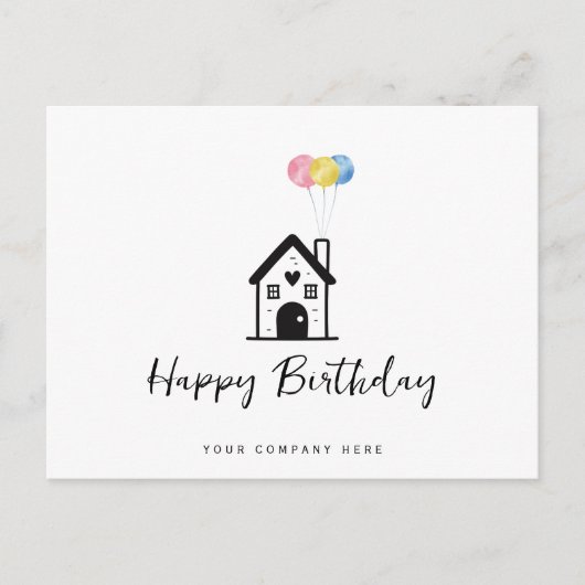 Carte Postale Joyeux Anniversaire Maison Ballons Immobilier (Devant)