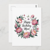 Carte Postale Joyeux anniversaire Maman Design Floral (Devant / Derrière)