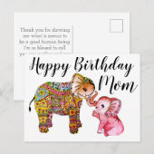 Carte Postale Joyeux anniversaire maman éléphant bohème mignon (Devant / Derrière)