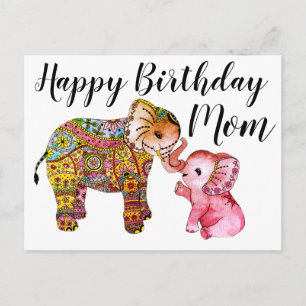 Carte Postale Joyeux anniversaire maman éléphant bohème mignon