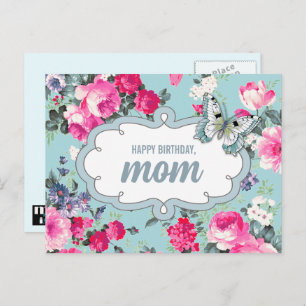 Carte Postale Joyeux anniversaire, maman. Fleurs et papillon