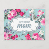 Carte Postale Joyeux anniversaire, maman. Fleurs et papillon (Devant)