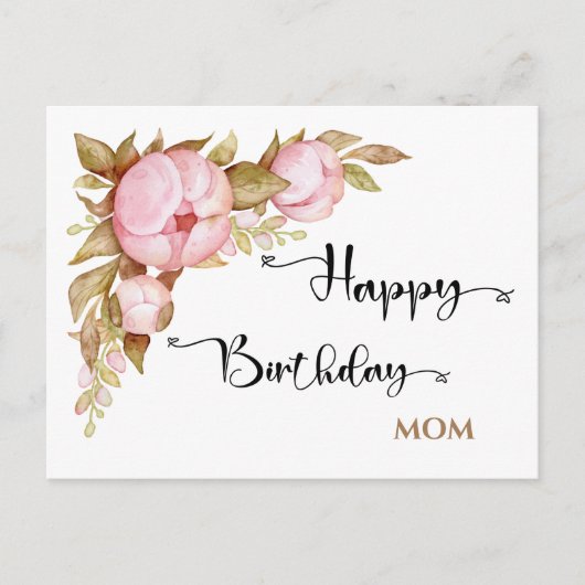 Carte Postale Joyeux Anniversaire maman Floral Aquarelle (Devant)