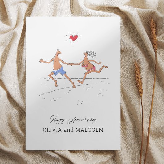 Carte Postale Joyeux anniversaire Mariage Couple Beach Heart