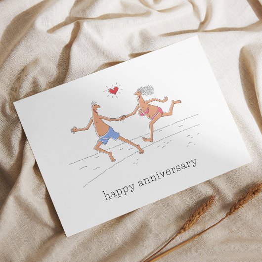 Carte Postale Joyeux anniversaire Mariage Couple Beach Red Heart