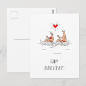 Carte Postale Joyeux anniversaire Mariage marié canot couple mar (Devant / Derrière)