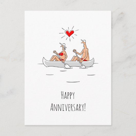 Carte Postale Joyeux anniversaire Mariage marié canot couple mar (Devant)