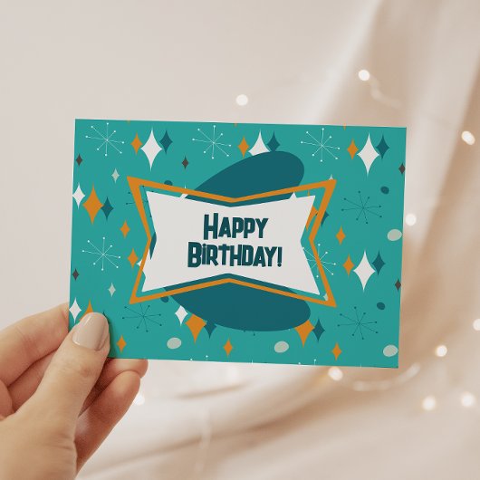 Carte Postale Joyeux Anniversaire, MCM Atomic Starburst Turquois