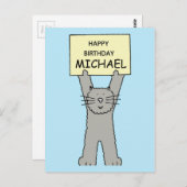 Carte Postale Joyeux anniversaire Michael Cartoon Grey Cat (Devant / Derrière)