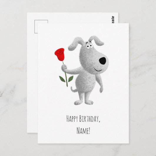 Carte Postale Joyeux Anniversaire mignon Chien Chien Chien Rouge (Devant / Derrière)
