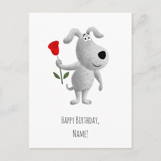 Carte Postale Joyeux Anniversaire mignon Chien Chien Chien Rouge (Devant)