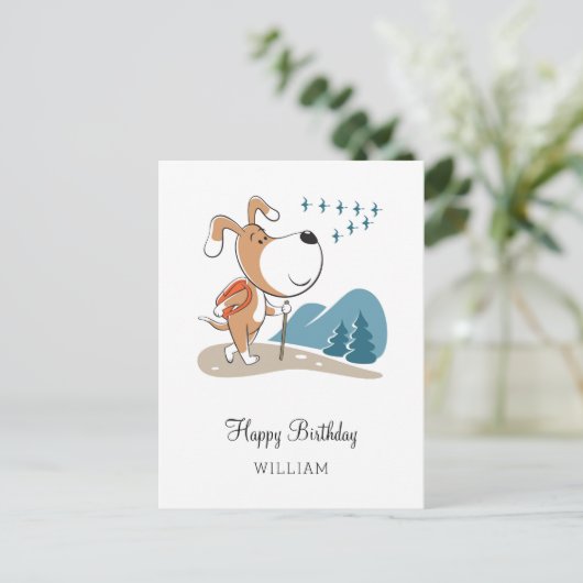 Carte Postale Joyeux Anniversaire mignon Chien Chien Randonnée C (Debout devant)
