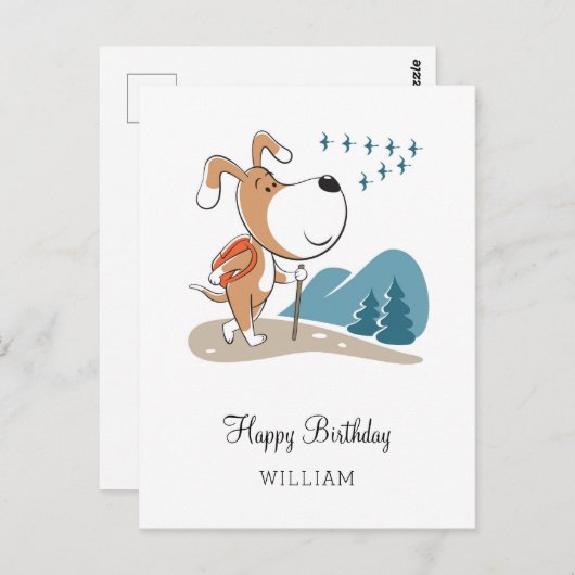 Carte Postale Joyeux Anniversaire mignon Chien Chien Randonnée C (Devant / Derrière)