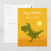 Carte Postale Joyeux Anniversaire mignon Coureur Dino Dinosaur (Devant / Derrière)