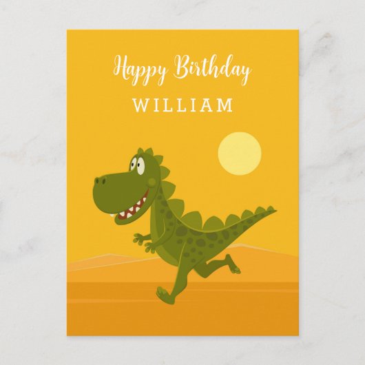 Carte Postale Joyeux Anniversaire mignon Coureur Dino Dinosaur (Devant)
