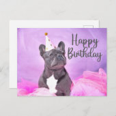 Carte Postale Joyeux Anniversaire Mignon Drôle Bouledogue França (Devant / Derrière)