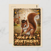 Carte Postale Joyeux Anniversaire mignon écureuil Vintage (Devant / Derrière)
