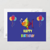 Carte Postale Joyeux anniversaire, mignon et coloré poisson cari (Devant / Derrière)