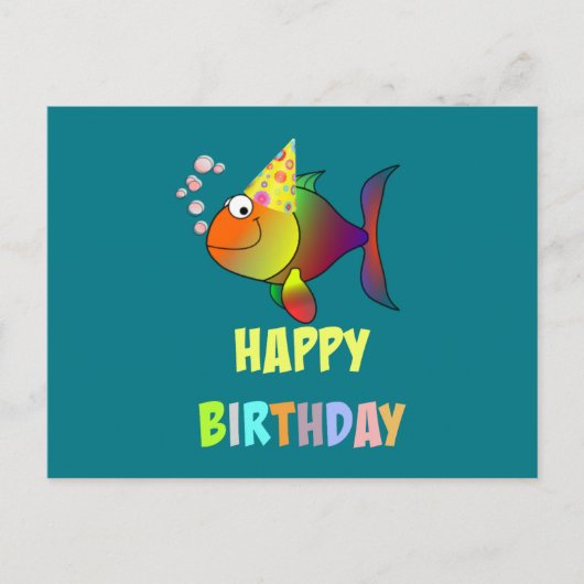 Carte Postale Joyeux anniversaire, mignon et coloré poisson cari (Devant)