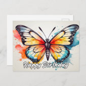 Carte Postale Joyeux Anniversaire Mignon Papillon Coloré Art (Devant / Derrière)