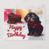 Carte Postale Joyeux Anniversaire mignonne Chiot avec Gâteau (Devant)