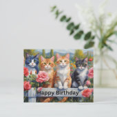 Carte Postale Joyeux Anniversaire Mignons Chats à la Clôture du  (Debout devant)