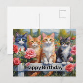 Carte Postale Joyeux Anniversaire Mignons Chats à la Clôture du  (Devant / Derrière)