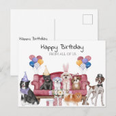 Carte Postale Joyeux Anniversaire Mignons Chiots  (Devant / Derrière)