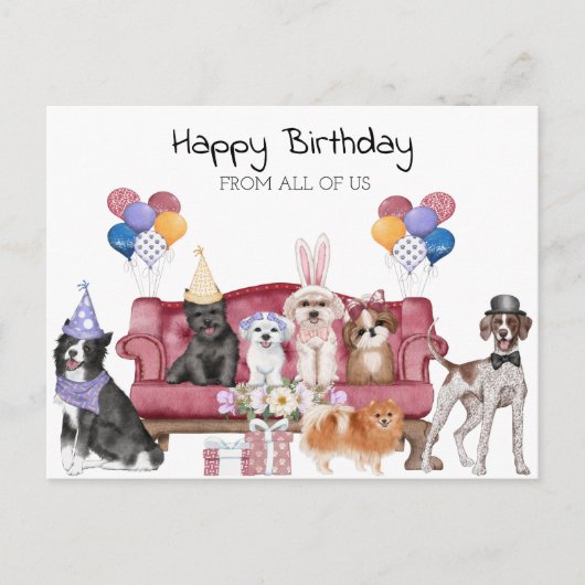 Carte Postale Joyeux Anniversaire Mignons Chiots  (Devant)