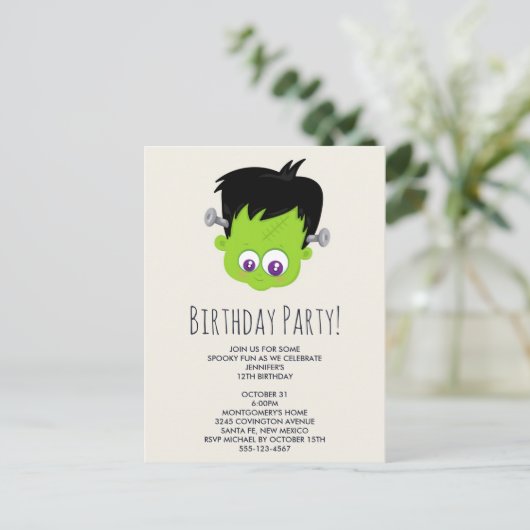 Carte Postale Joyeux Anniversaire Monstre de Frankenstein Vert M (Debout devant)