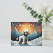 Carte Postale Joyeux Anniversaire Montagne enneigée Caniche Mign (Debout devant)