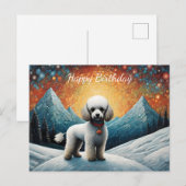 Carte Postale Joyeux Anniversaire Montagne enneigée Caniche Mign (Devant / Derrière)